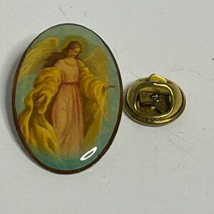 VTG Oval Guardian Angel Lapel Pin Symbol of Divine Protection, Christian Faith